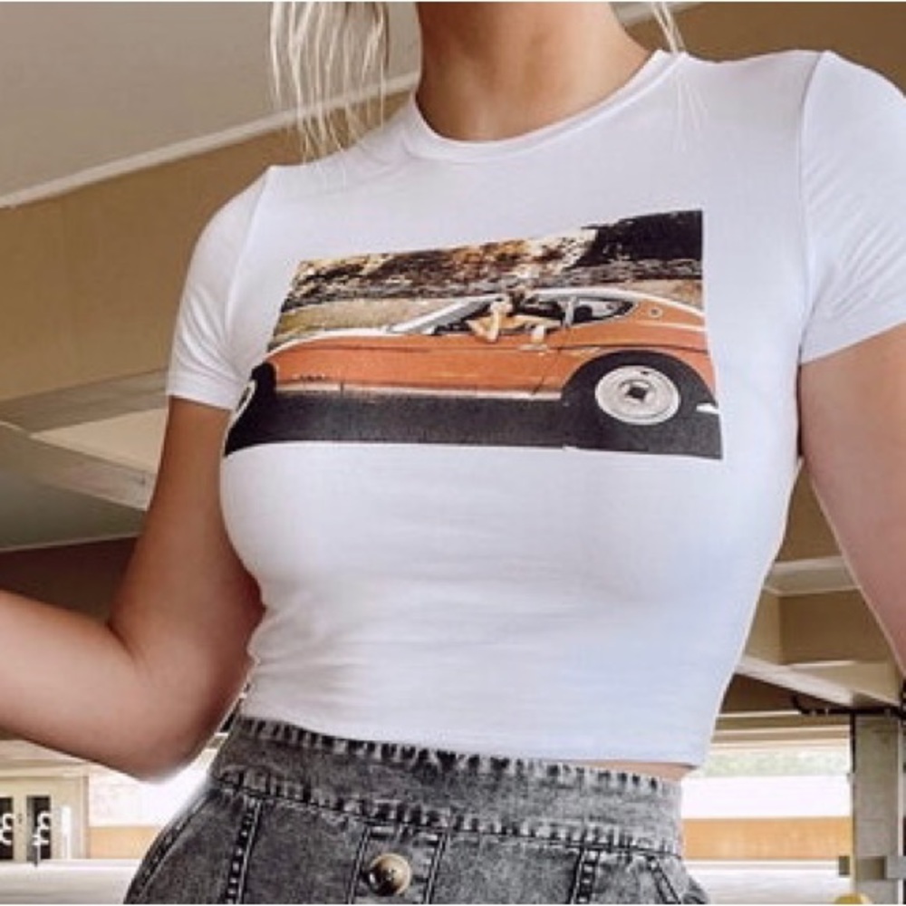 Make My Heart Race Pretty Garbage Cropped Short Sleeve Graphic Tee